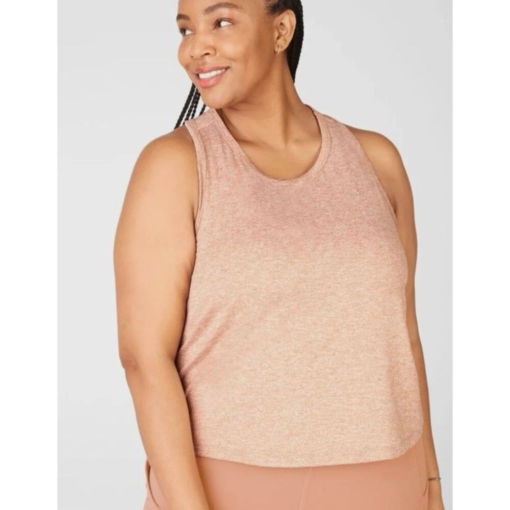 Fabletics Blake Tank Top XL Tan Cropped Loose Fit NWT Maple Wood Heather